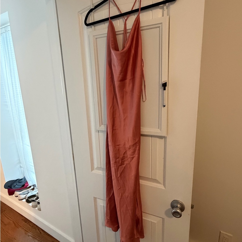 ZARA LIKE NEW Satin Button Cowl neck Midi Dress - Picture 4 of 8